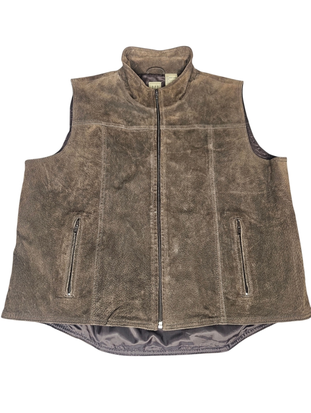 DCC Missy Vtg Brown Suede Leather Zip Front Vest Fully Lined Women's Size Lg Y2K